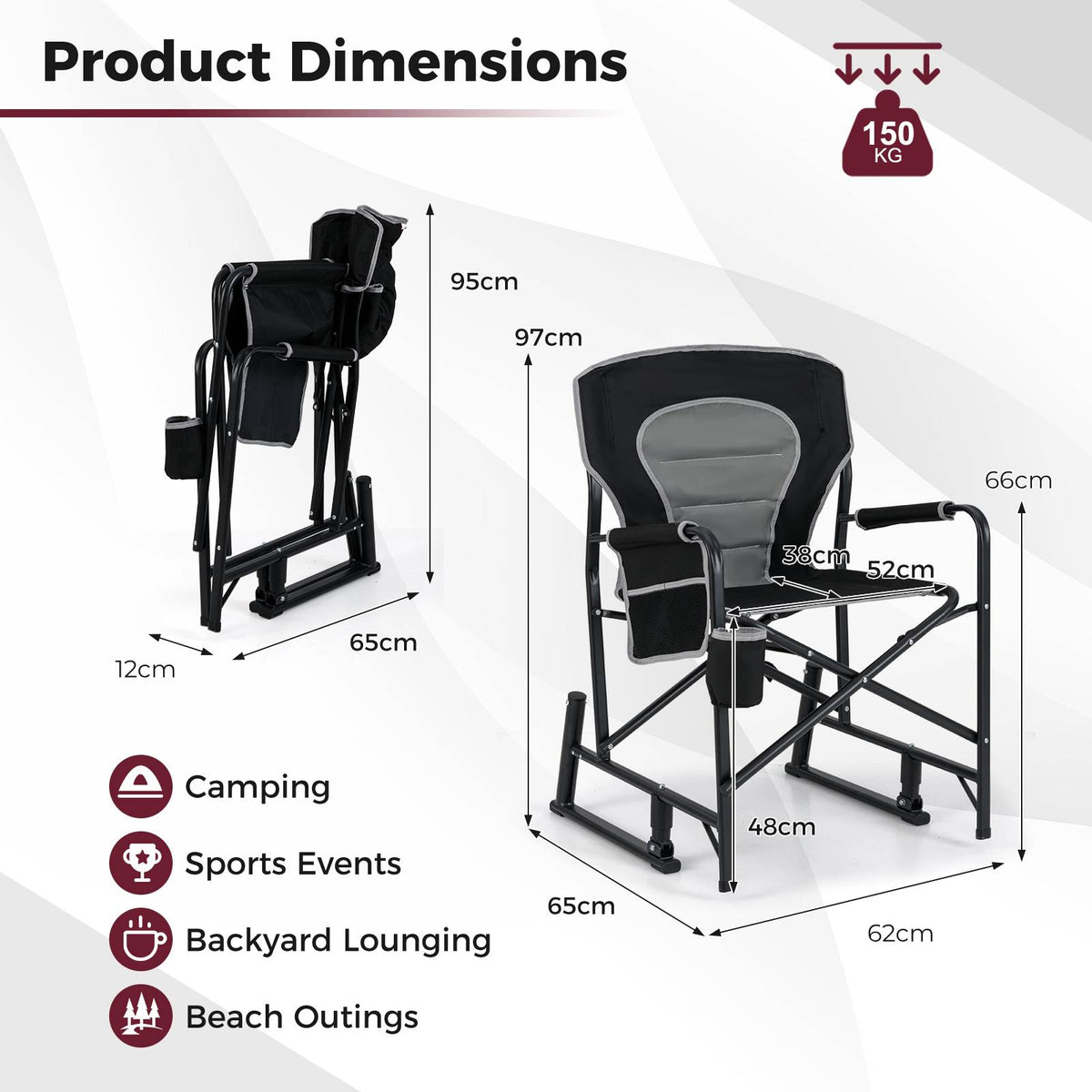 Outdoor Rocker Camping Chair Portable Foldable Rocking Chair-Black