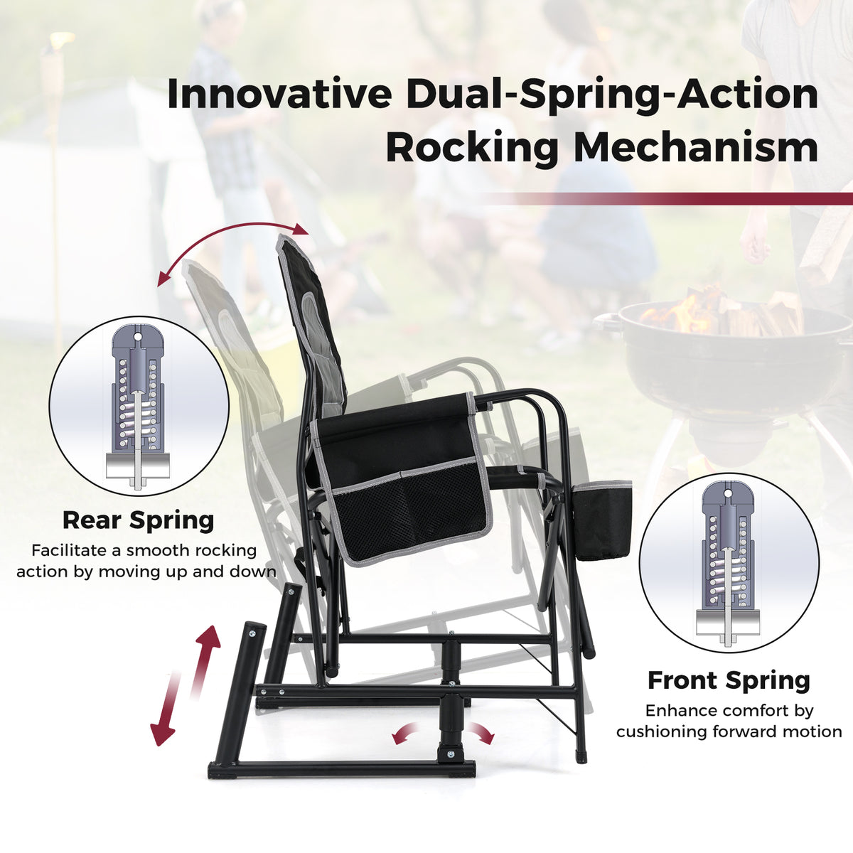 Outdoor Rocker Camping Chair Portable Foldable Rocking Chair-Black