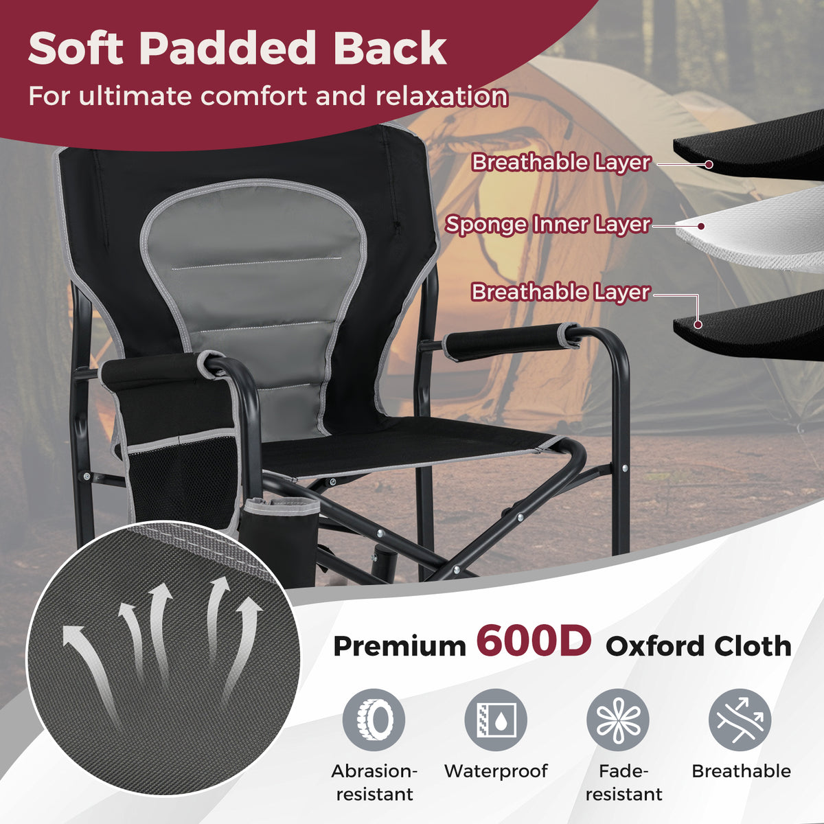 Outdoor Rocker Camping Chair Portable Foldable Rocking Chair-Black