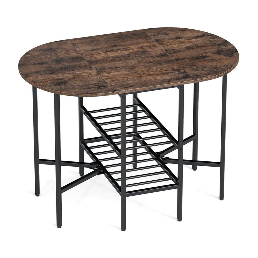 Oval dining table with 2 folding side panels and a metal frame for 4 people-Rustic Brown