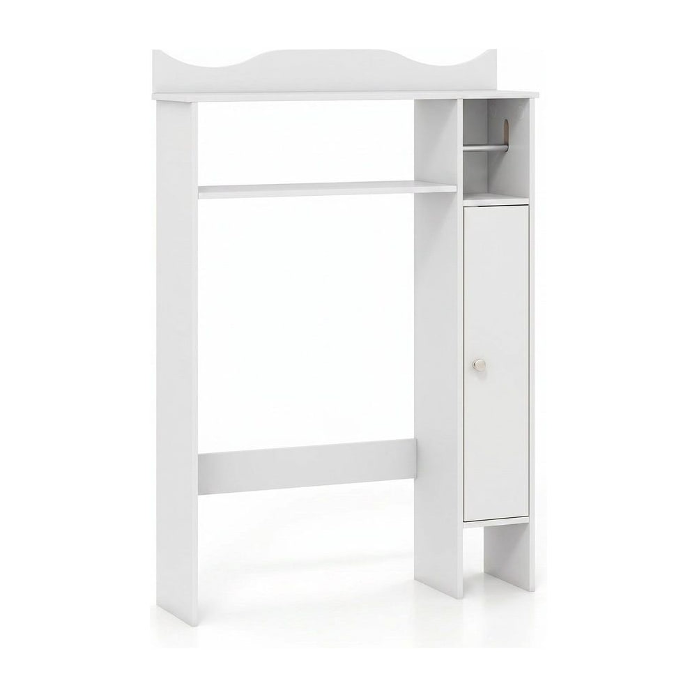 Over Toilet Storage Cabinet in white with open shelving and a closed cupboard door