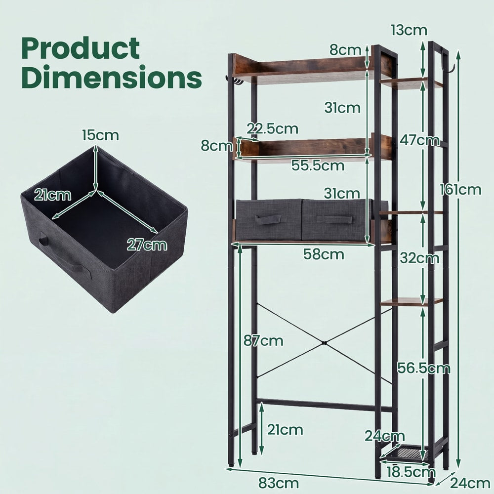 Dimensions diagram for the over toilet storage unit with fabric drawers