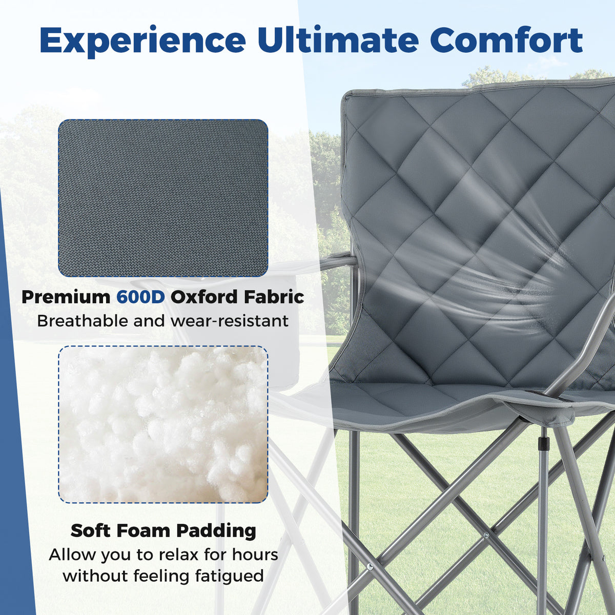 Oversized Camping Chair Heavy Duty Outdoor Folding Chair-Grey