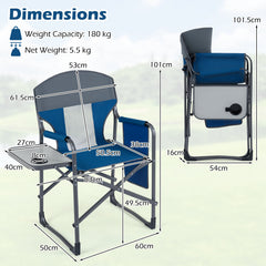 Oversized Padded Folding Camping Chair with Side Table-Navy