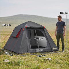 Outsunny Camping Tent 3000mm Waterproof Tent with 2 Doors, Dark Grey and Red