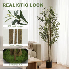 HOMCOM 175 cm Artificial Olive Tree, Tall Faux Plant with 787 Leaves & Adjustable Branches,