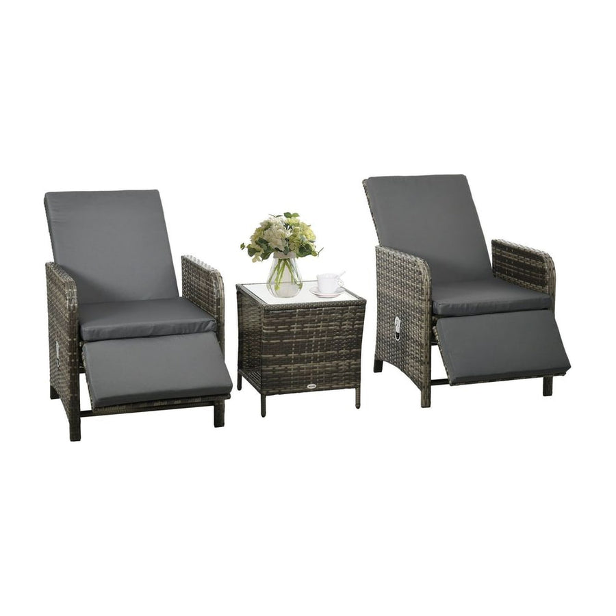Outsunny 3 Pieces Rattan Bistro Set Balcony Furniture with Cushions, Storage Function - Mix-Grey