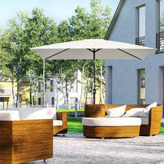 Outsunny 3x2m Garden Parasol Umbrella with Aluminium Pole, Tilt and Crank, Rectangular Outdoor Table Parasol Sun Shade for Patio, Cream White