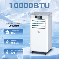 HOMCOM 10000 BTU Air Conditioning Unit, 4-in-1 Portable Air Conditioner, Dehumidifier, Cooling, Fan, Sleep Mode, with Remote Control, LED Display, 2 Speeds, 24H Timer, Window Venting Kit, 22m²