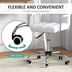 HOMCOM Home Office Chair and Computer Desk Set, Faux Leather Desk Chair with Swivel Wheels, Study Desk with Storage Shelf, White