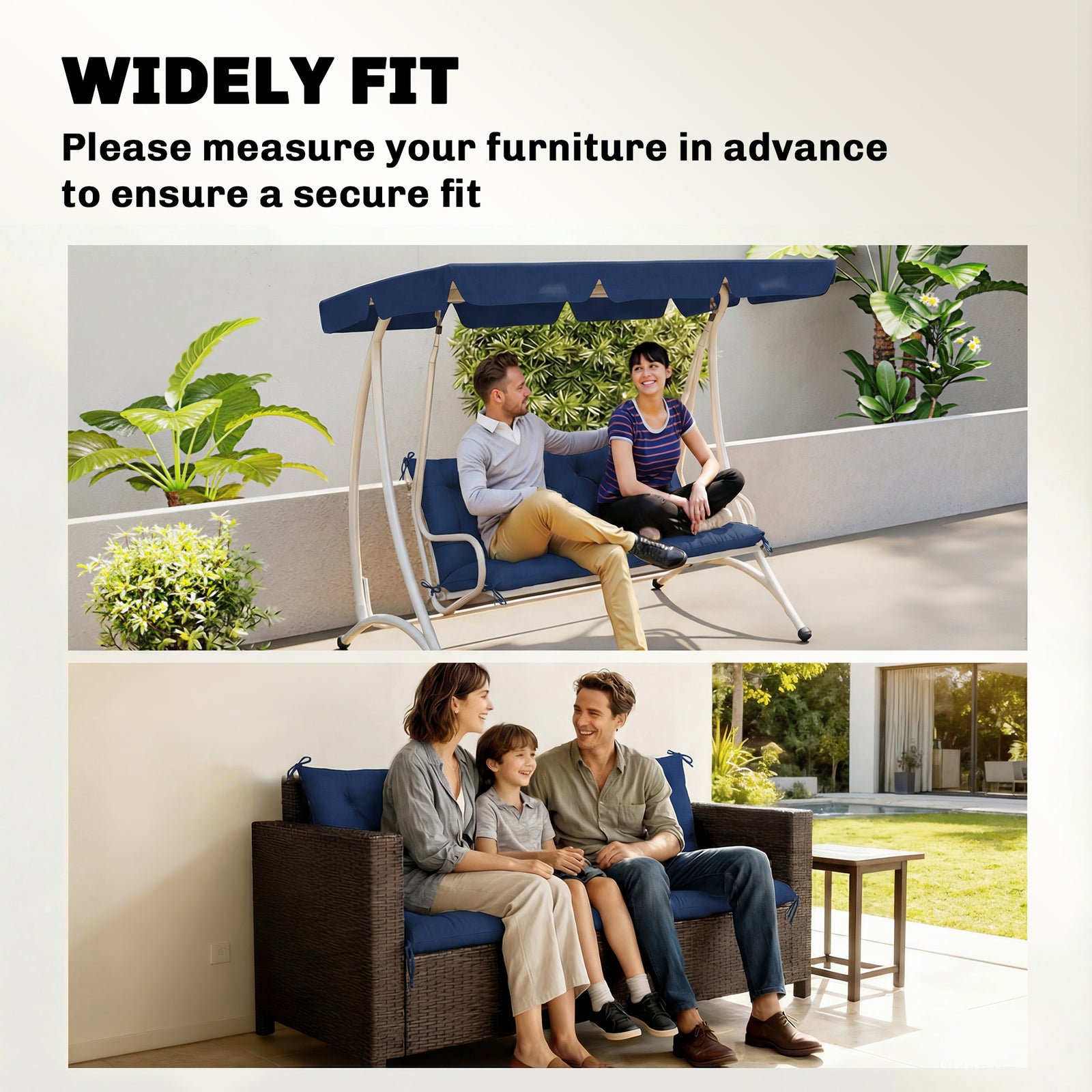 Outsunny 3 Seater Bench Cushion, Garden Chair Cushion with Back and Ties for Indoor and Outdoor Use, 98 x 150 cm, Dark Blue