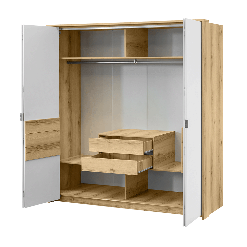 Grand Natural Oak / White Hinged Door Wardrobe 208cm – TRENTON