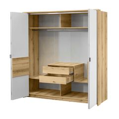 Grand Natural Oak / White Hinged Door Wardrobe 208cm – TRENTON