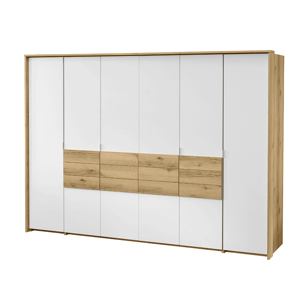 Grand Natural Oak / White Hinged Door Wardrobe 310cm – TRENTON