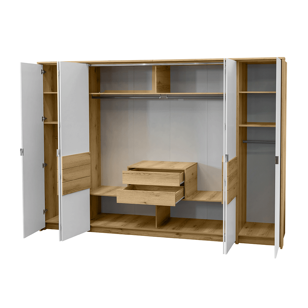 Grand Natural Oak / White Hinged Door Wardrobe 310cm – TRENTON