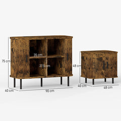 HOMCOM Mid-Century Sideboard Cabinet, Nightstand, Accent Console with Tambour Doors, Rustic Brown
