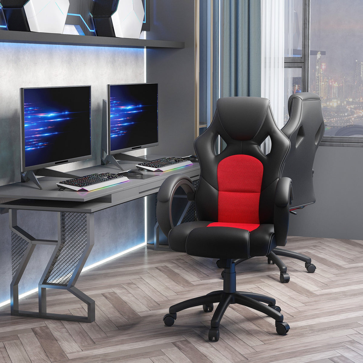Vinsetto Office Chair Faux Leather Swivel Computer Desk Chair for Home Office with Wheels Armrests Black