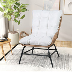 PE Rattan Leisure Chair with Cushion and Solid Metal Frame-White