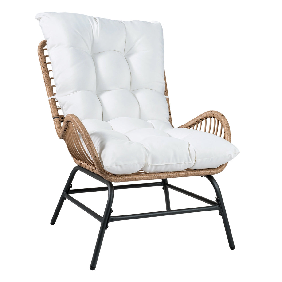 PE Rattan Leisure Chair with Cushion and Solid Metal Frame-White