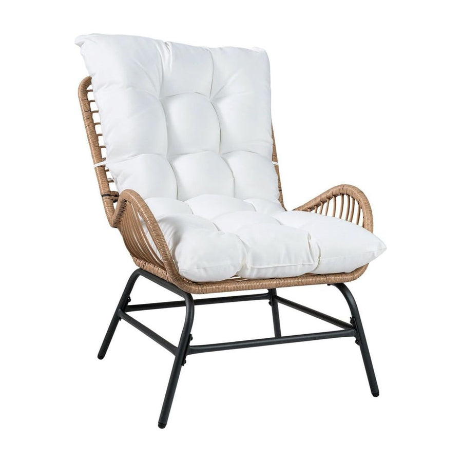 PE Rattan Leisure Chair with Cushion and Solid Metal Frame-White