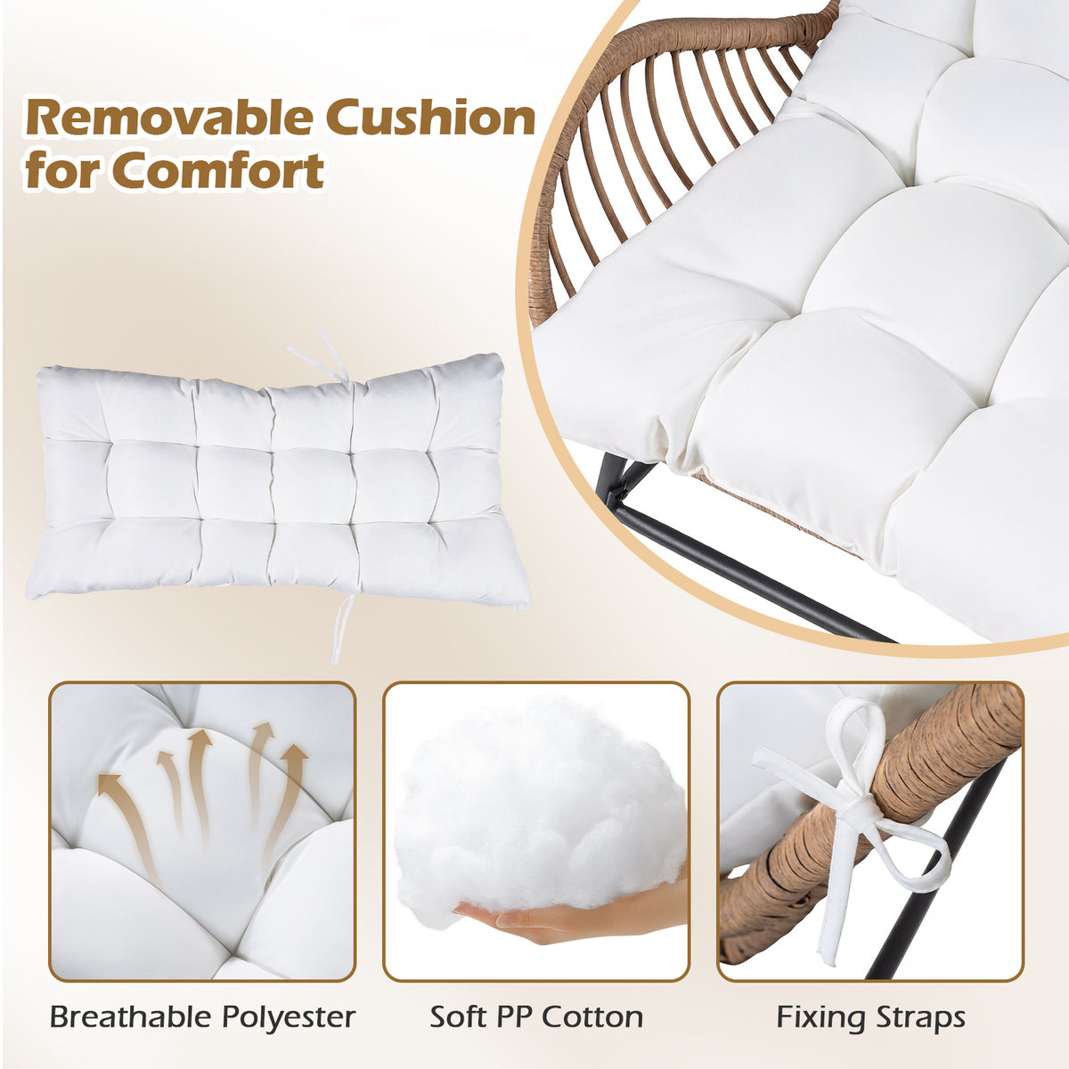 PE Rattan Leisure Chair with Cushion and Solid Metal Frame-White