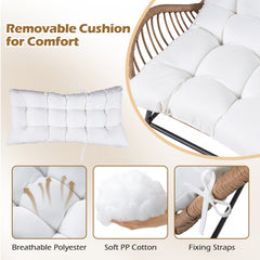 PE Rattan Leisure Chair with Cushion and Solid Metal Frame-White