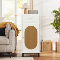 PE Rattan Storage Cabinet with Adjustable Foot Pads and Anti-toppling Kit-White