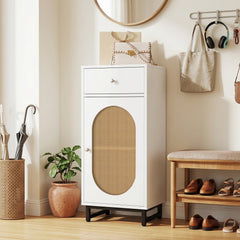 PE Rattan Storage Cabinet with Adjustable Foot Pads and Anti-toppling Kit-White