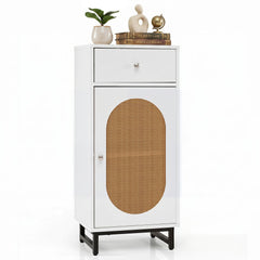 PE Rattan Storage Cabinet with Adjustable Foot Pads and Anti-toppling Kit-White
