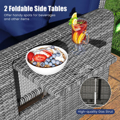 PE Wicker Outdoor Daybed with Loveseat and Ottoman for Poolside-Navy