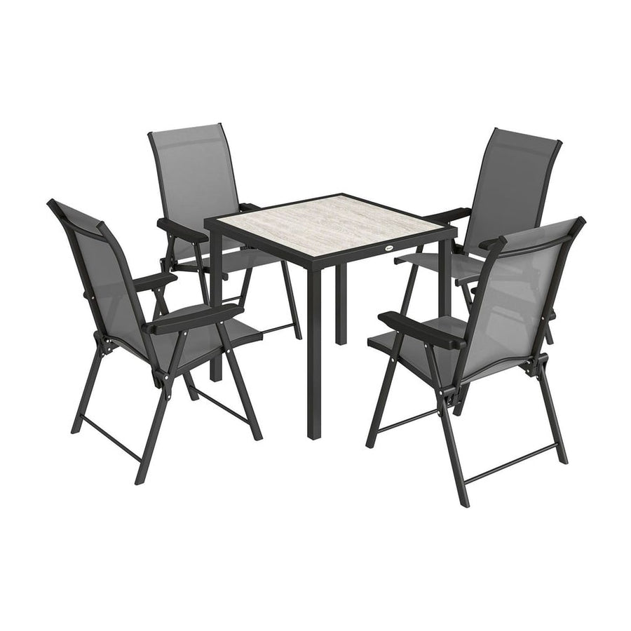 Outsunny 5 Pieces Outdoor Dining Set, Garden Dining Set for 4 with Square Table and Folding Chairs, Grey