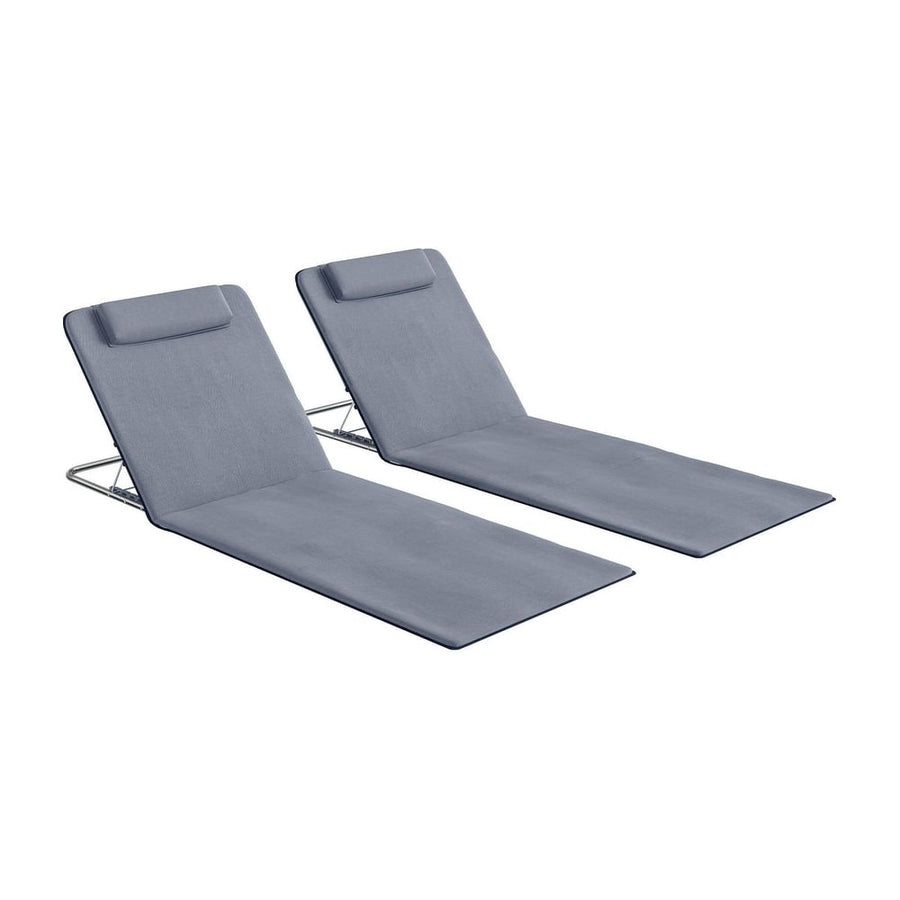 Outsunny Set of 2 Foldable Garden Beach Chair Mat in grey, showing two chairs side by side with headrests