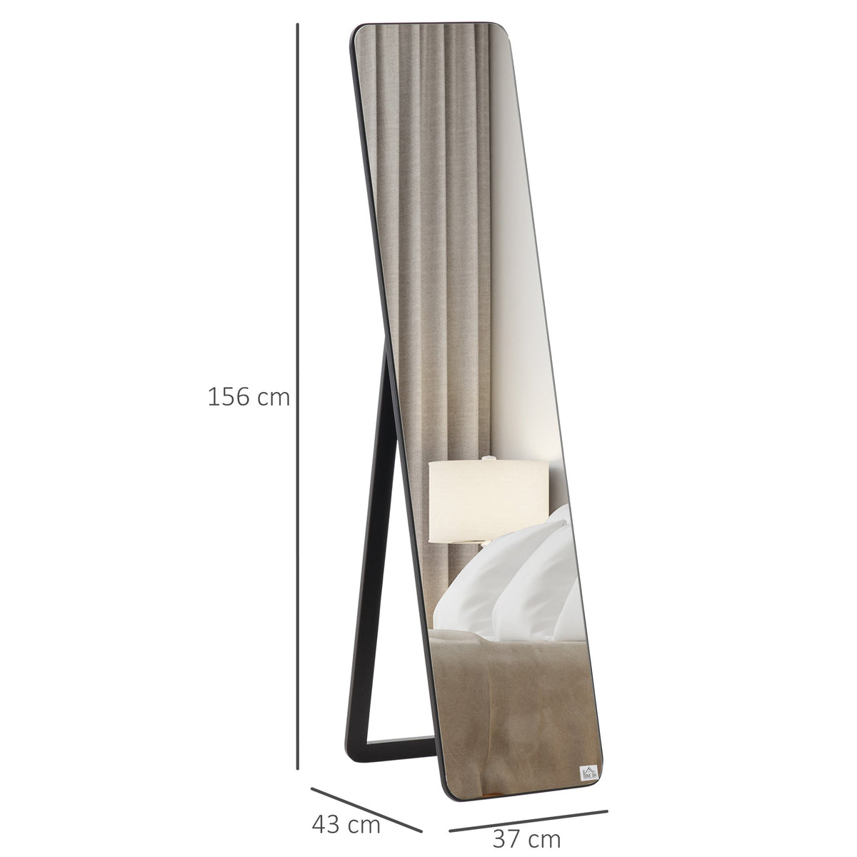 HOMCOM Full Length Mirror, 156 x 37 cm Rectangular Full Body Mirror with Stand, Floor Standing, Hanging or Leaning Against Wall for Bedroom Cloakroom, Black