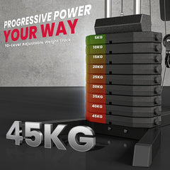 HOMCOM Multi-Exercise Gym Station, with 45kg Weight Stack, for Full Body Workout