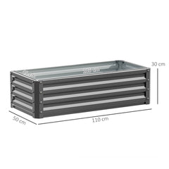 Outsunny Set of Two 110 x 50cm Steel Planter Boxes - Light Grey