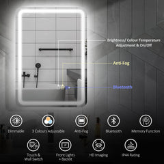 HOMCOM 70 x 50 cm Bluetooth Bathroom Mirror - Silver-Tone