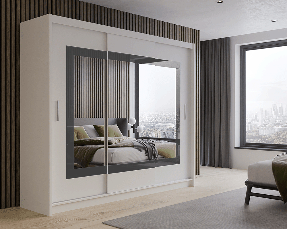 White Mirrored Sliding Door Wardrobe 250cm – MARLOW