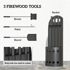 Outsunny 4 Pieces Fireplace Companion Set, Metal Fireplace Accessories Fireside Companion Set with Broom, Shovel, Poker, Bucket, Black
