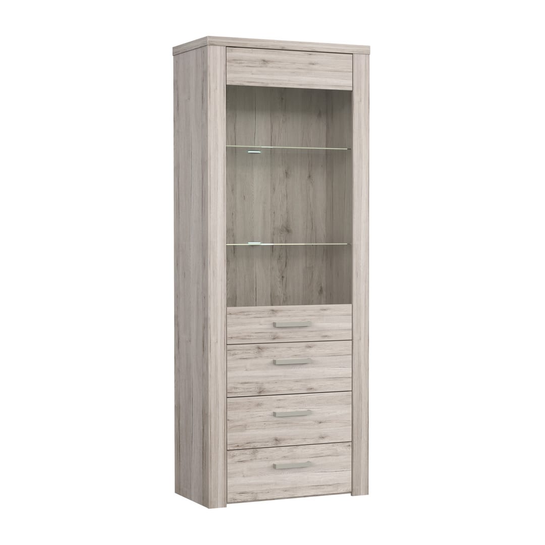 Portland Tall Display Cabinet 77cm in Oak Sand, image 2