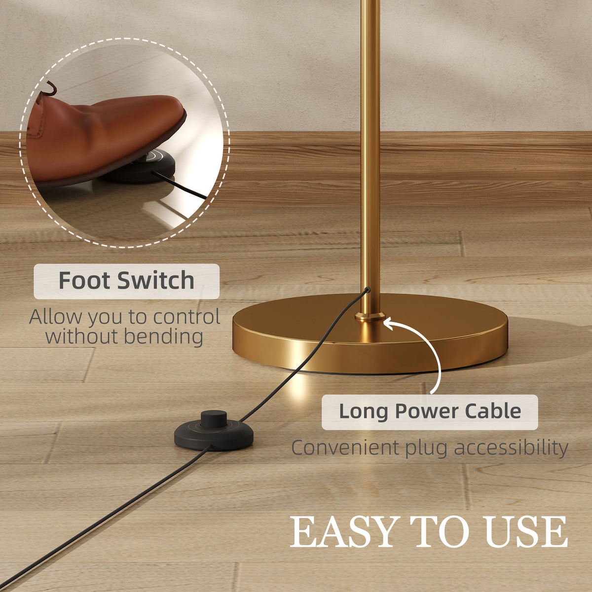 HOMCOM LED Floor Lamp with Remote Control - Gold Tone