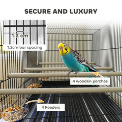 PawHut Bird Cage with Divider, 4 Wooden Perches, Slide Out Tray, 4 Feeders, for Budgie, Lovebird, Canary, 76 x 46 x 116cm Black