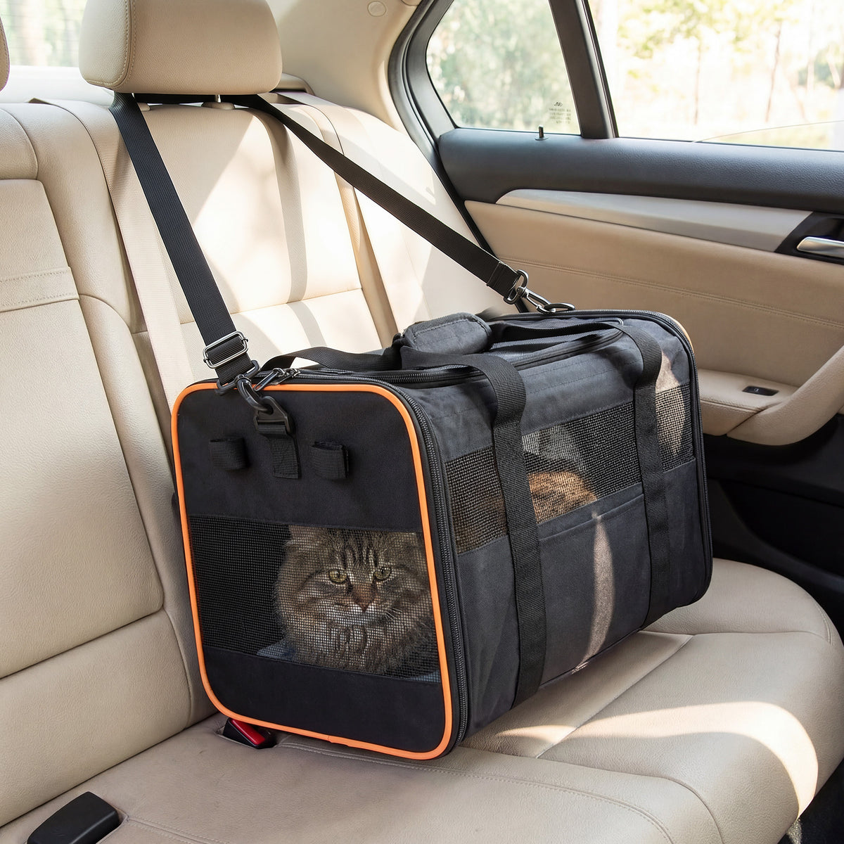 Rolling Pet Carrier with Telescopic Handle and Washable Pad for Dogs and Cats
