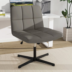 Grey upholstered office chair in a home office setting next to a desk