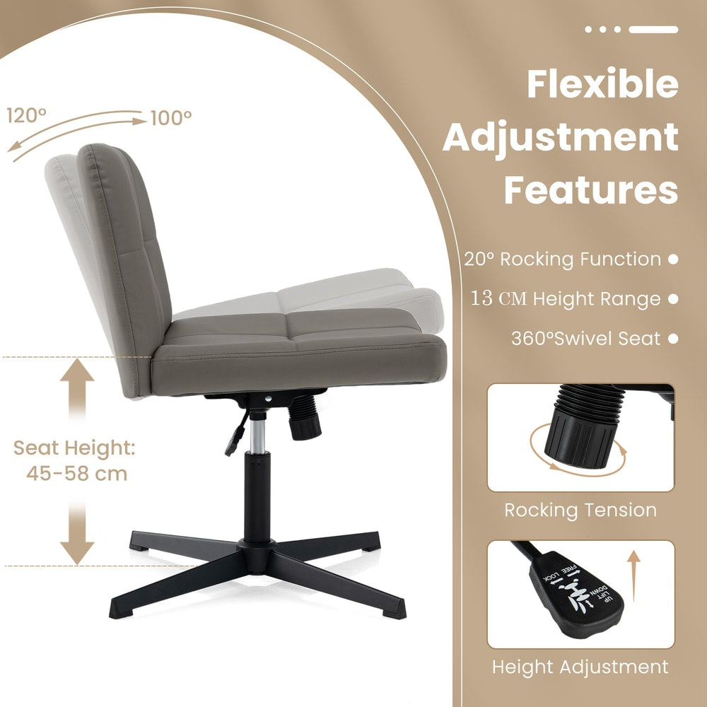 Close up of the grey office chair showing adjustment features like rocking and height