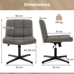 Dimensions diagram for the grey upholstered office chair, showing height and width measurements