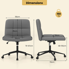 PU Leather Upholstered Cross-legged Office Chair with Wheels in Grey