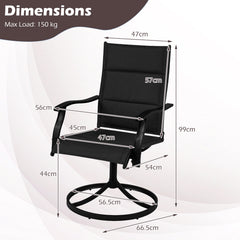 Padded Patio Swivel Chairs Set of 2 Ergonomic Outdoor Dining Chairs with Breathable Fabric High Back-Black