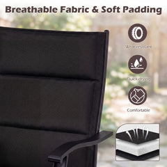 Padded Patio Swivel Chairs Set of 2 Ergonomic Outdoor Dining Chairs with Breathable Fabric High Back-Black