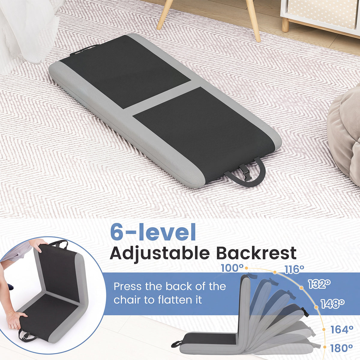 Padded Stadium Seat with Back Support and 6 Reclining Positions-Black