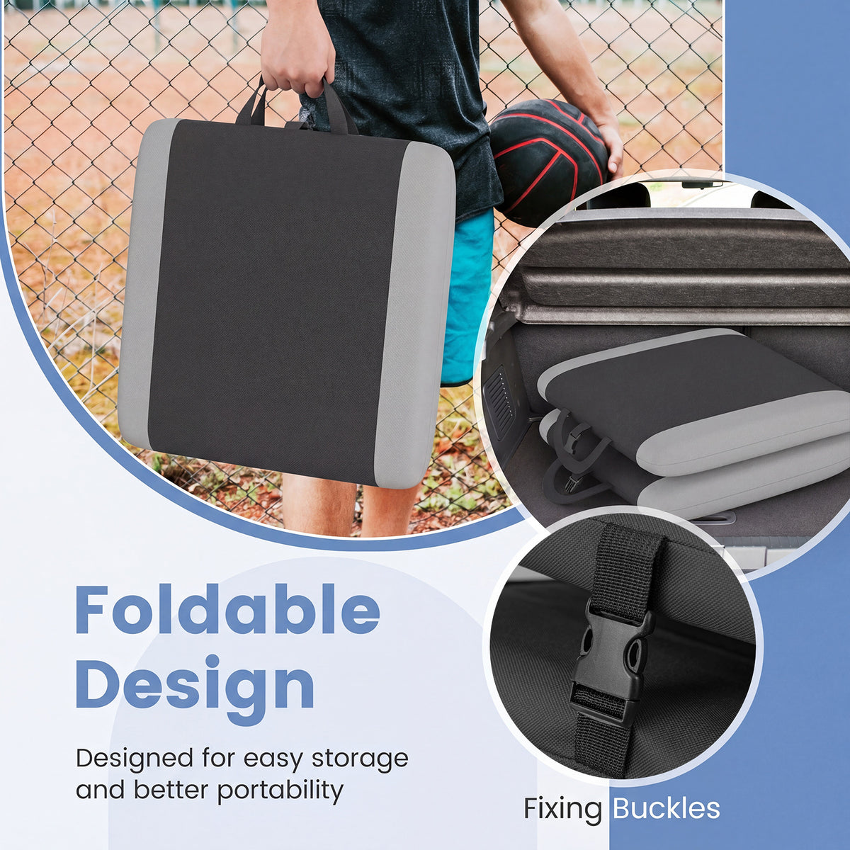 Padded Stadium Seat with Back Support and 6 Reclining Positions-Black